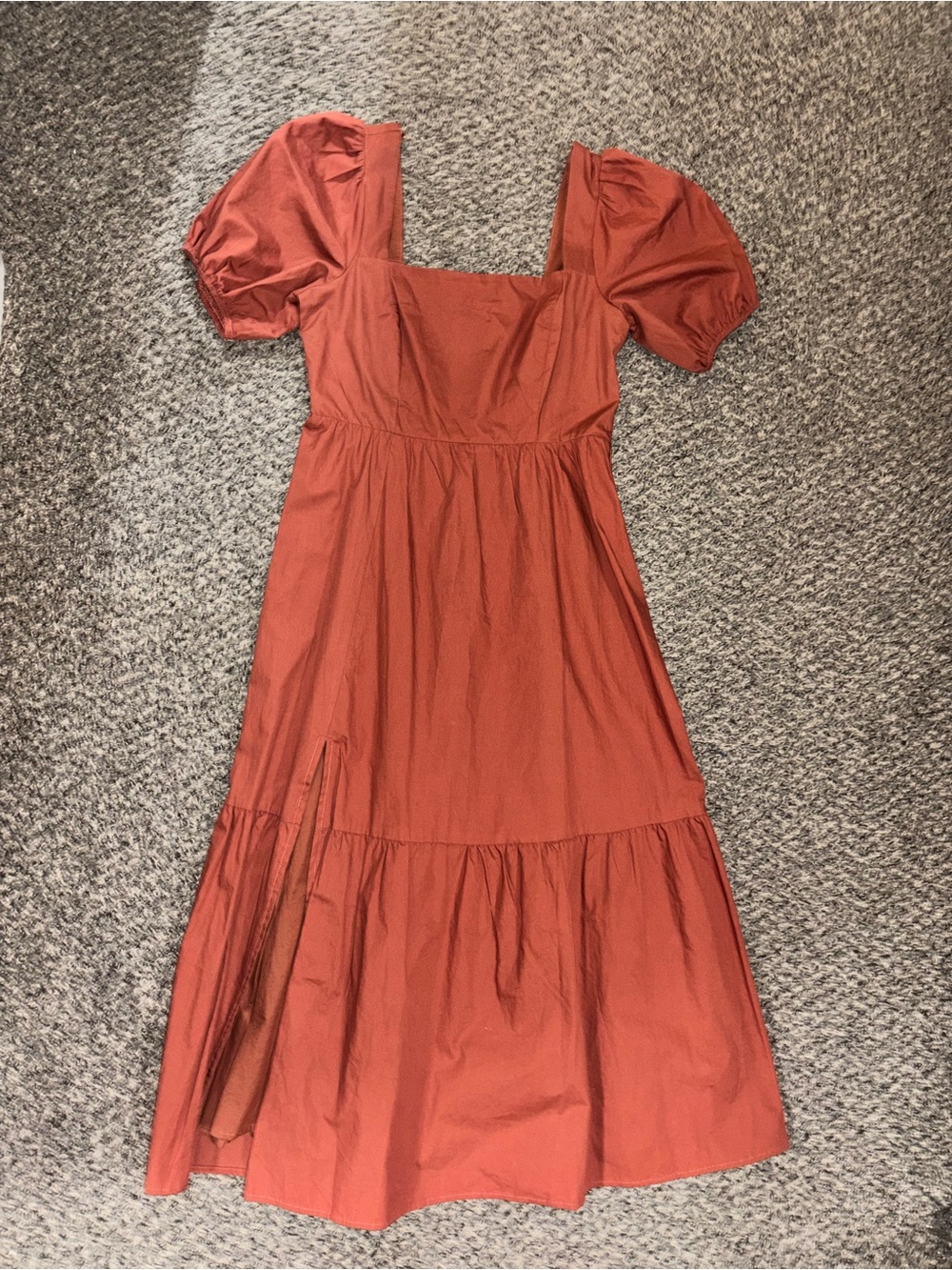 Astr Rust Square-Neck Puff-Sleeve Midi Dress